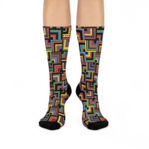 Multi-Colored Retro Corner Block Geometric Print Cushioned Crew Socks (S.e.P.T.™)