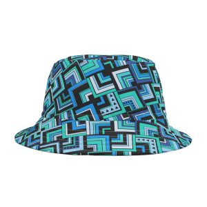 Blue Retro Corner Block Geometric Print Bucket Hat (S.e.P.T.™)