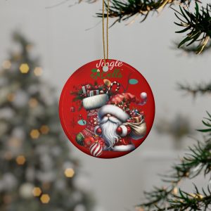 Festive Santa Gnome Ceramic ORNAMENTS