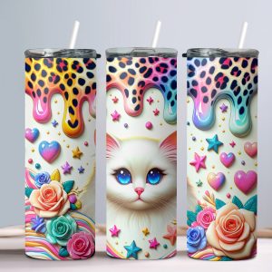 3D Cats (Design 1) - 20oz Straight Tumbler w/ Straw