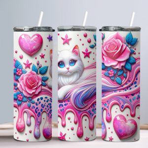 3D Cats (Design 2) - 20oz Straight Tumbler w/ Straw