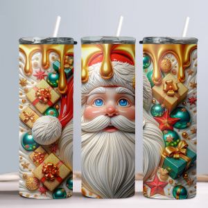 3D Santa Claus (Design 14) - 20oz Straight Tumbler w/ Straw