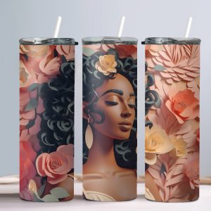 3D Black Woman (Design 1) - 20oz Straight Tumbler w/ Straw