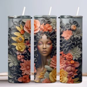 3D Black Woman (Design 25) - 20oz Straight Tumbler w/ Straw