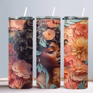 3D Black Woman (Design 5) - 20oz Straight Tumbler w/ Straw