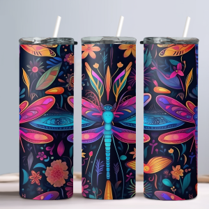 Bright Colorful Dragonfly (Design 93) - 20oz Straight Tumbler w/ Straw