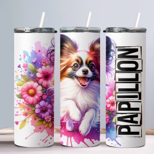 Dog Papillon (Design 2) - 20oz Straight Tumbler w/ Straw