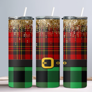 Plaid Gold Holiday Santa Winter - 20oz Straight Tumbler w/ Straw