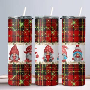 Plaid Gnome Holiday Winter - 20oz Straight Tumbler w/ Straw