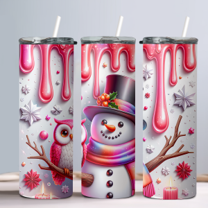 3D Snowman (Design 10) - 20oz Straight Tumbler w/ Straw