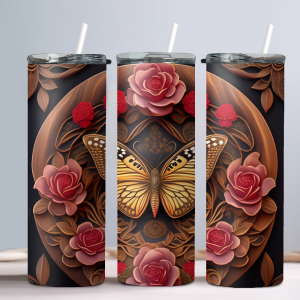 Butterfly & Roses (Design 1) - 20oz Straight Tumbler w/ Straw