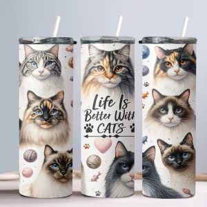 3D Cats (Design 2-5) - 20oz Straight Tumbler w/ Straw