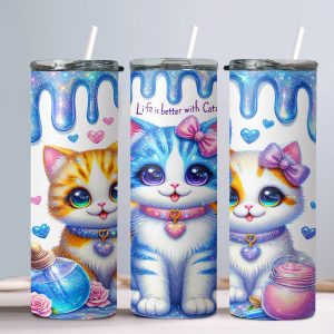 3D Cats (Design 2-8) - 20oz Straight Tumbler w/ Straw