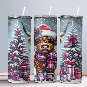 Christmas Baby Highland Cow (Design 47) - 20oz Straight Tumbler w/ Straw