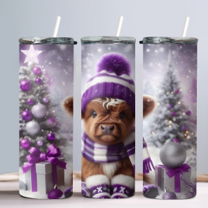 Christmas Baby Highland Cow (Design 54) - 20oz Straight Tumbler w/ Straw