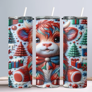 3D Christmas Baby Highland Cow (Design 56) - 20oz Straight Tumbler w/ Straw