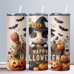 Halloween Baby Highland Cow (Design 38) - 20oz Straight Tumbler w/ Straw