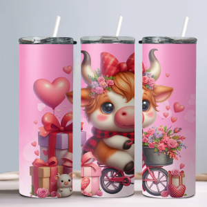 Valetine's Baby Highland Cow (Design 10) - 20oz Straight Tumbler w/ Straw