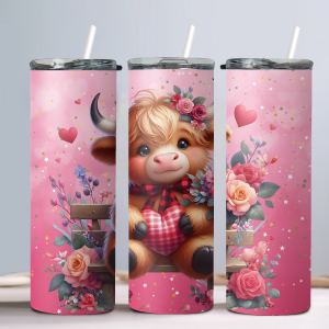 Valetine's Baby Highland Cow (Design 21) - 20oz Straight Tumbler w/ Straw