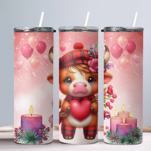 Valetine's Baby Highland Cow (Design 7) - 20oz Straight Tumbler w/ Straw