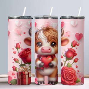 Valetine's Baby Highland Cow (Design 8) - 20oz Straight Tumbler w/ Straw