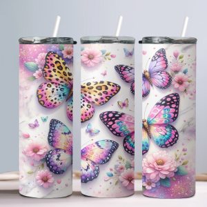 3D Butterflies (Design 27) - 20oz Straight Tumbler w/ Straw