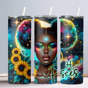 Pisces (Black Woman) - 20oz Straight Tumbler w/ Straw