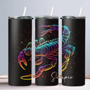 Scorpio (Neon Design) - 20oz Straight Tumbler w/ Straw