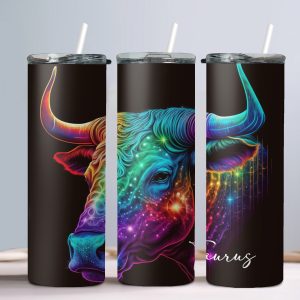 Taurus (Neon Design) - 20oz Straight Tumbler w/ Straw
