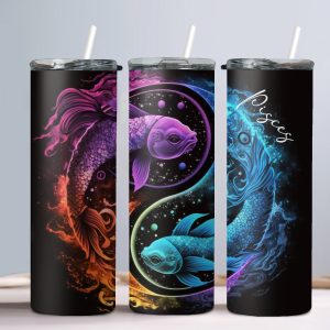 Pisces (Neon Design) - 20oz Straight Tumbler w/ Straw