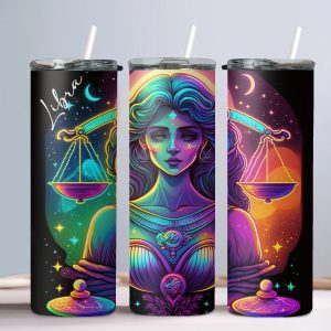 Libra (Neon Design) - 20oz Straight Tumbler w/ Straw