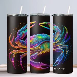 Cancer (Neon Design) - 20oz Straight Tumbler w/ Straw