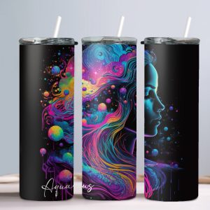Aquarius (Neon Design) - 20oz Straight Tumbler w/ Straw