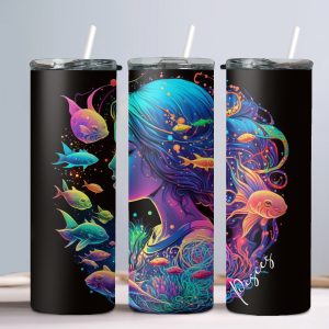 Pisces (Neon Design #2) - 20oz Straight Tumbler w/ Straw