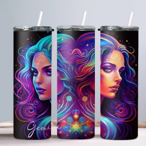 Gemini (Neon Design) - 20oz Straight Tumbler w/ Straw