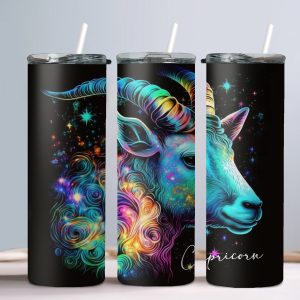 Capicorn (Neon Design) - 20oz Straight Tumbler w/ Straw