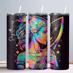 Sagittarius (Neon Design) - 20oz Straight Tumbler w/ Straw