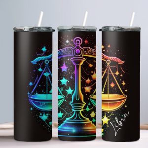 Libra (Neon Design #2) - 20oz Straight Tumbler w/ Straw