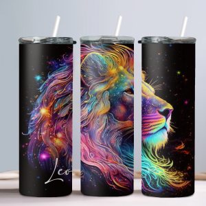 Leo (Neon Design) - 20oz Straight Tumbler w/ Straw