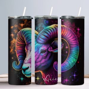 Aries (Neon Design) - 20oz Straight Tumbler w/ Straw