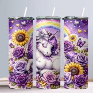 Floral Unicorn (Design 11) - 20oz Straight Tumbler w/ Straw