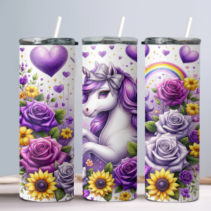 Floral Unicorn (Design 12) - 20oz Straight Tumbler w/ Straw