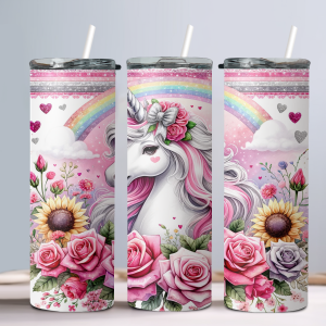 Floral Unicorn (Design 13) - 20oz Straight Tumbler w/ Straw
