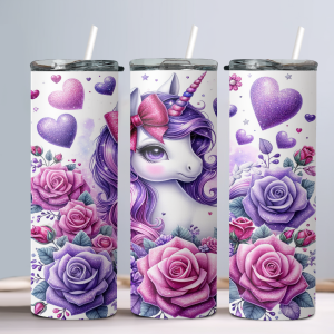 Floral Unicorn (Design 18) - 20oz Straight Tumbler w/ Straw