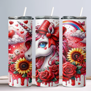Floral Unicorn (Design 2) - 20oz Straight Tumbler w/ Straw