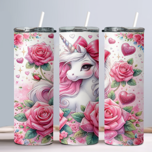Floral Unicorn (Design 20) - 20oz Straight Tumbler w/ Straw