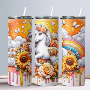 Floral Unicorn (Design 3) - 20oz Straight Tumbler w/ Straw