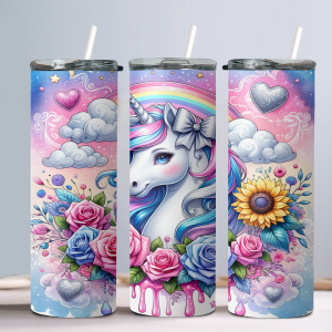 Floral Unicorn (Design 5) - 20oz Straight Tumbler w/ Straw