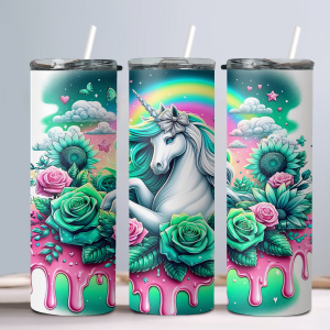 Floral Unicorn (Design 6) - 20oz Straight Tumbler w/ Straw
