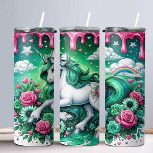 Floral Unicorn (Design 7) - 20oz Straight Tumbler w/ Straw